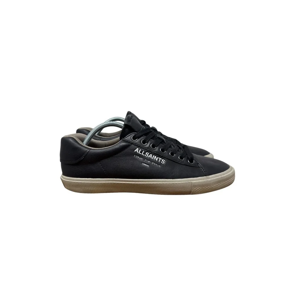 AllSaints Underground LT Sneaker Mens 9 Black Leather Low Top Logo Trainers